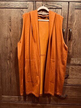 Cyrus Womens Open Front Sleeveless Hooded Cardigan 2X Spice Heather Rayon Blend